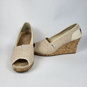 Toms Stella Canvas Cork Wedge Sandals Size 6
